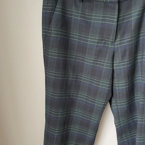 J Crew Cafe Capri Wool Blend Pants Womens Size 0 Plaid Green And Navy - Picture 5 of 10